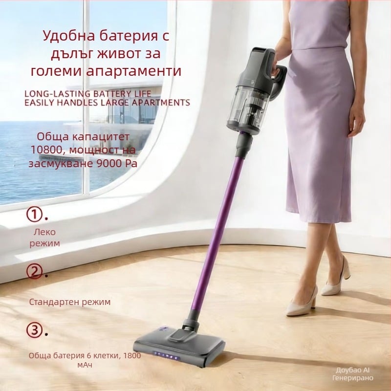 Безжичен ръчен вакуум за автомобил със сухо и мокро почистване, 140W макс. всмукване, вградена батерия 4000–5000mAh и осветление