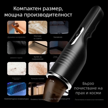 Ръчна безжична прахосмукачка за автомобил, 0–200 W, кутия за прах, сух режим, шум под 36 dB