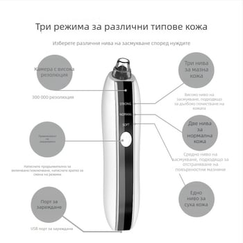 Електрическо устройство за почистване на пори с вакуум, 3 скорости, домашна грижа за лице с визуален дисплей за черни точки
