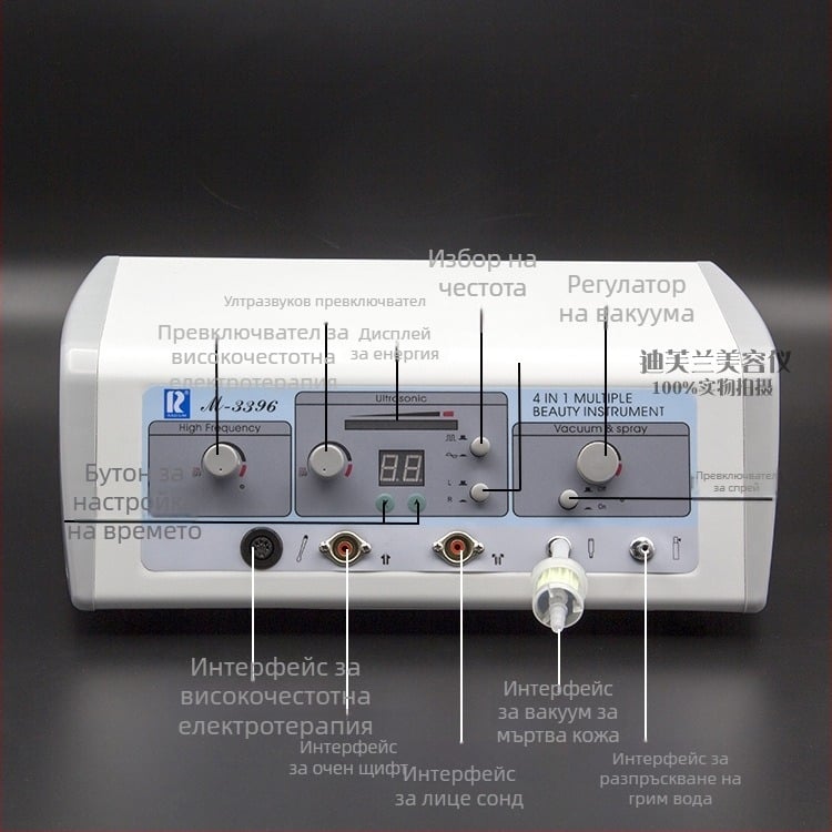 Wanbang M-3396 4-в-1 многофункционално устройство за лице — ултразвуково почистване, премахване на черни точки, пръскане на тоник, високочестотна терапия