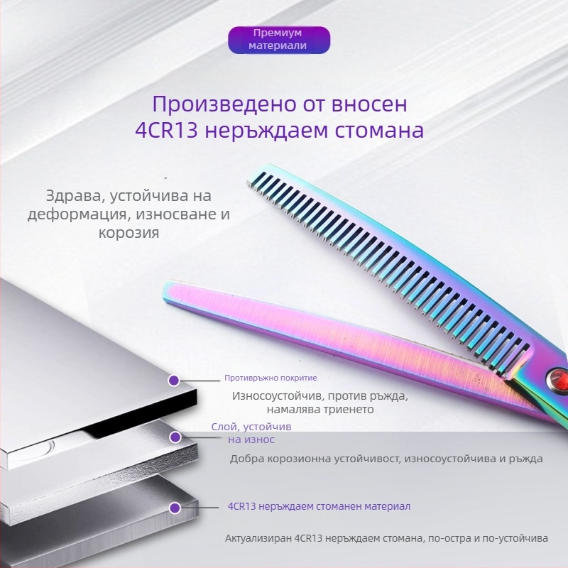 Комплект ножици за подстригване на домашни любимци – 4Cr неръждаема стомана, права глава, фино полирани, тегло 70 g, дебелина 6 мм.