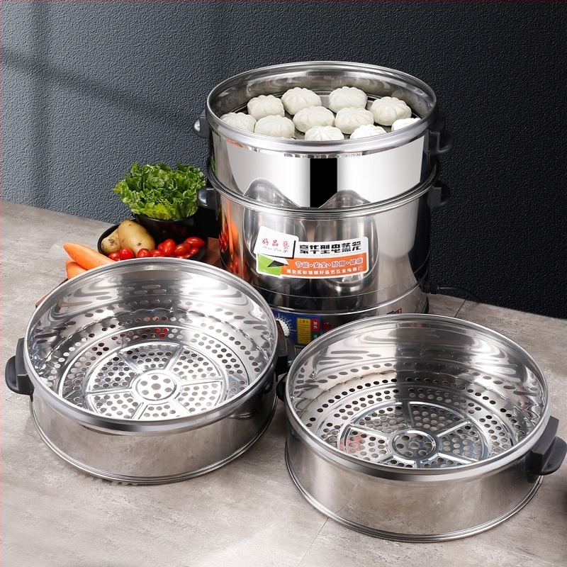 Комерсиален електрически пароварник с повече от три слоя, капацитет над 10 л, мощност 3200 W, напрежение 220 V/50 Hz, механично управление