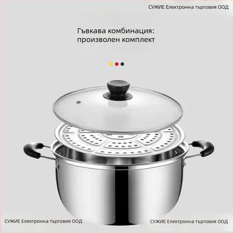 Пароварна тенджера от дебелостенна неръждаема стомана серия 400, едно дъно, многофункционална за супа и мляко, съвместима с газова печка
