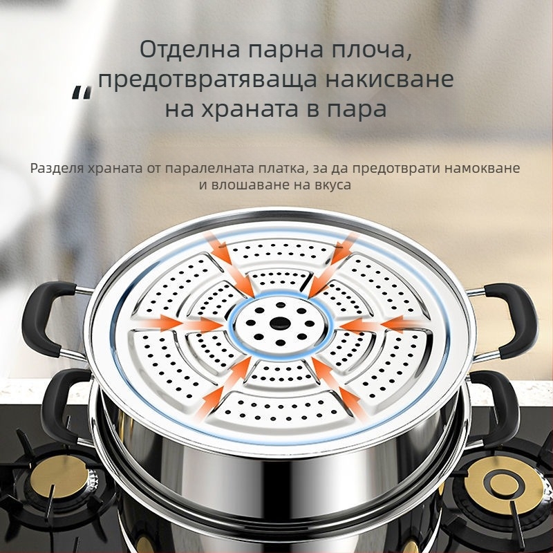 Неръждаема стомана, 3-етажна пароварка за индукционни котлони, голям капацитет за дома