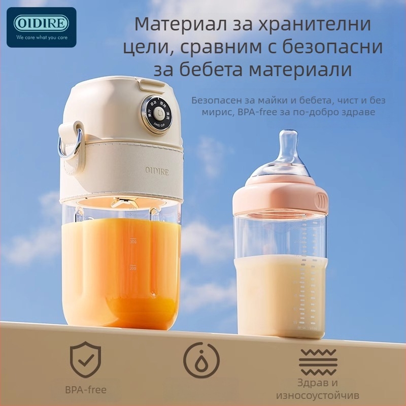 OIDIRE преносима електрическа чашка за сок, 70W, вградена батерия, капацитет 0.4 л, 7.4V, пластмасов корпус