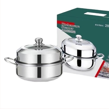 Стоманена парна тенджера, 2-слойна, капак от стъкло, едно дъно, възможност за персонализиране на обработката