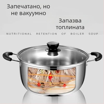 HX-022 Тенджера за пара от 201 неръждаема стомана, еднослойно дъно, стъклен капак, подходяща както за газ, така и за индукция