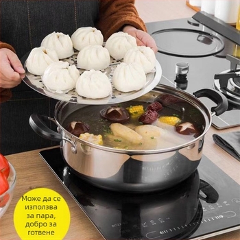 Пароварник с висок капак, неръждаема стомана 201, устойчива на корозия, едно дъно, съвместим с газова печка