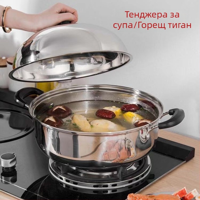 Пароварник с висок капак, неръждаема стомана 201, устойчива на корозия, едно дъно, съвместим с газова печка