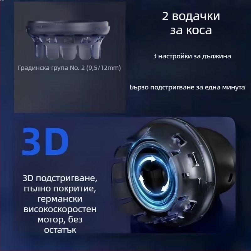 Електрическа машинка за подстригване на коса с безчетков мотор, керамични ножове, презареждаща се, вградена батерия, нисък шум