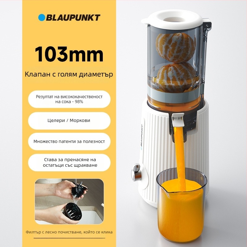 Сапфир сокоизстисквачка за дома — ABS корпус; мощност до 200 W; максимум изцеден сок 401–600 ml; максимална скорост 12 000 rpm; контейнер за пулпа до 500 ml