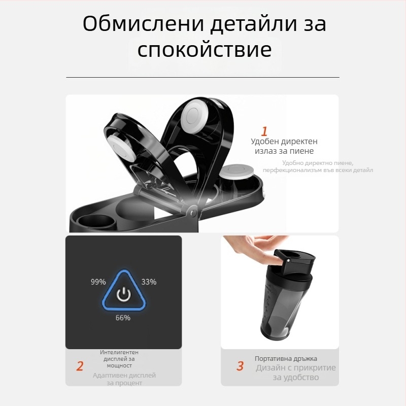 Преносима чашка за сок, 12V блендер, 360W, 401–600 мл, Пет или повече остриета, Вградена презареждаща се батерия