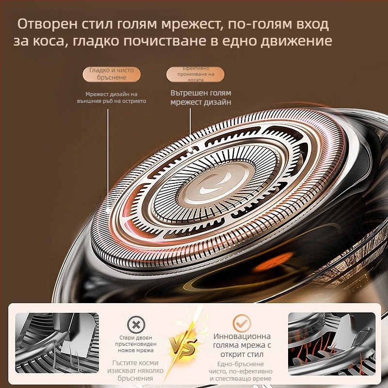 Мъжки електрически подстригвач за самобръсване, безчетков мотор, ножове от неръждаема стомана, двойно захранване