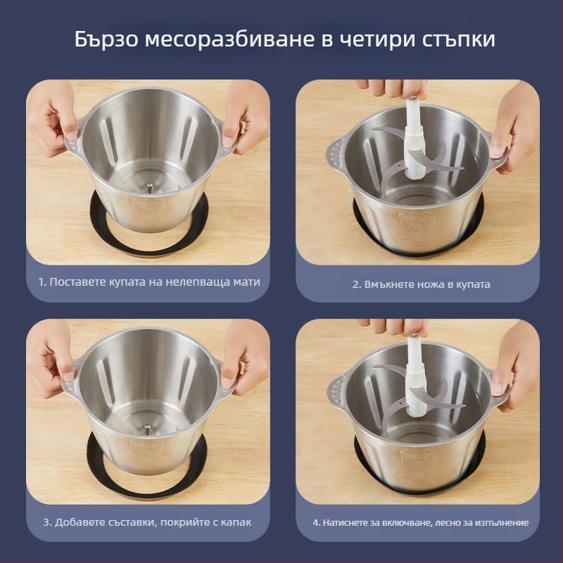 Месомелачка, напълно автоматична, корпус от неръждаема стомана, капацитет 2–15, 10 000–19 999 об./мин
