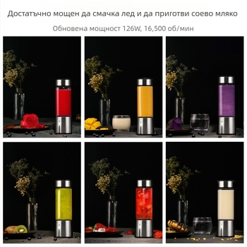 Чаша за изцеждане на сокове от неръждаема стомана с вградена батерия, 200W, капацитет 401-600 мл, скорост 15001-18000 об/мин, повече от пет ножове