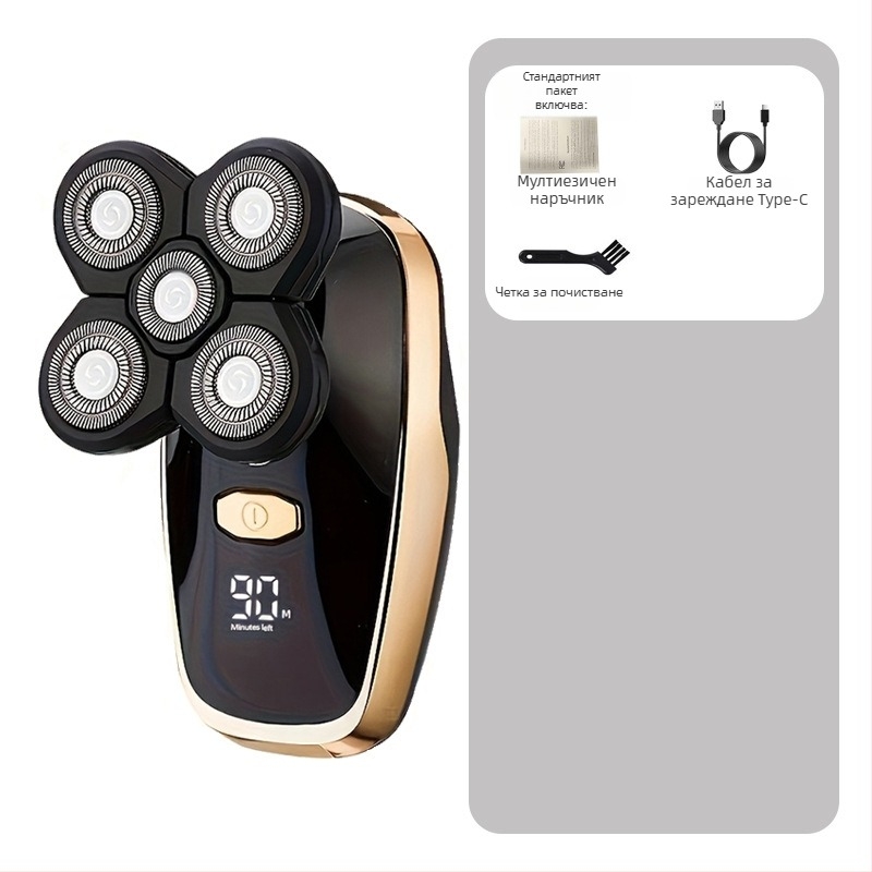 Електрически тример за коса за голи глави, презареждаем, водоустойчив, остриета от неръждаема стомана, вградена батерия, време за работа 3-6 ч.