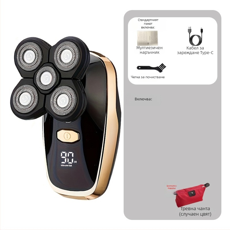 Електрически тример за коса за голи глави, презареждаем, водоустойчив, остриета от неръждаема стомана, вградена батерия, време за работа 3-6 ч.