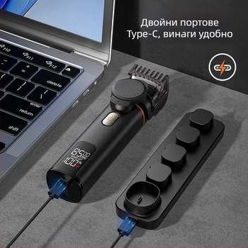 Lico шест в едно електрическо подстригване устройство, безчетков мотор, ножове от неръждаема стомана, вградена батерия 500–800 mAh, време на работа 1–3 ч, шум 36–45 dB