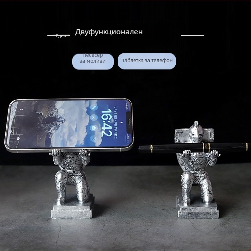 Държач за писалка — рицар в доспехи, настолен декоративен сувенир за дипломиране (Материал: смола; Модел: Sf-pen holder; Марка: Ordinary; Печат на лого: Да)