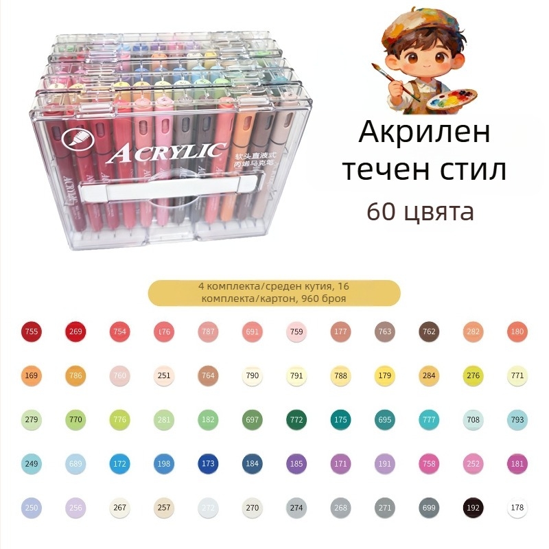 Течен акрилен маркер с мек връх за художествено рисуване — непрозрачен и подреждащ се