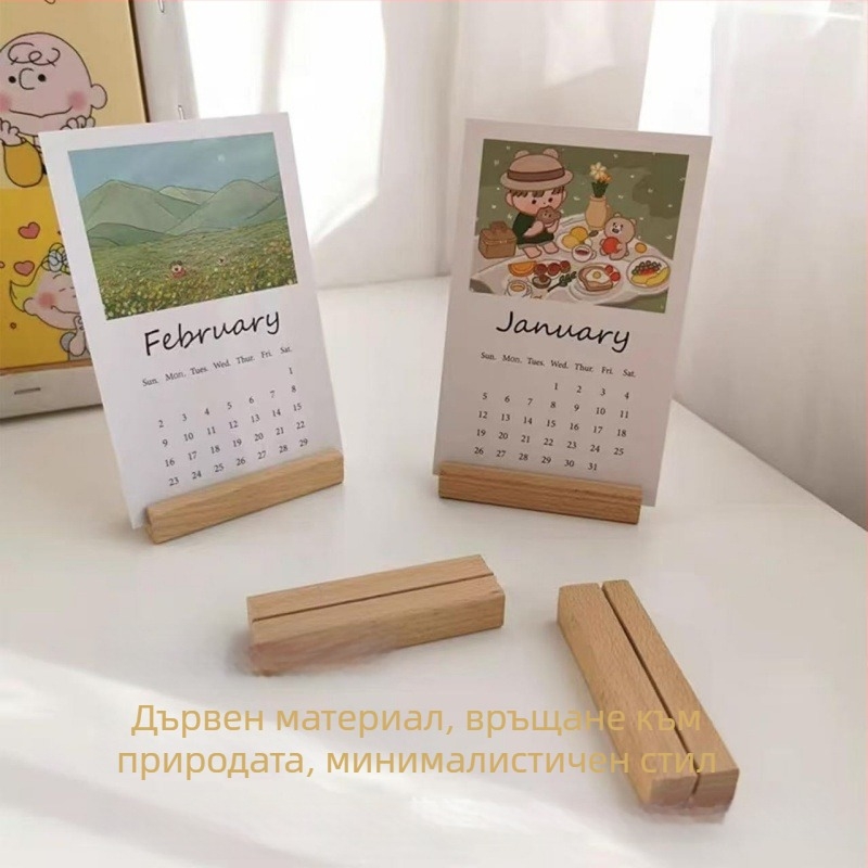 Дървен държач за картички и календар — стил модерна простота, материал дърво, категория украса