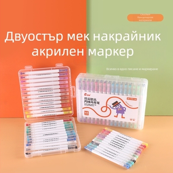Двуглавен акрилен маркер с мек връх за ученици и детска рисунка (Марка: Early morning; Пълнители: 48; Опаковка: Basic packaging)