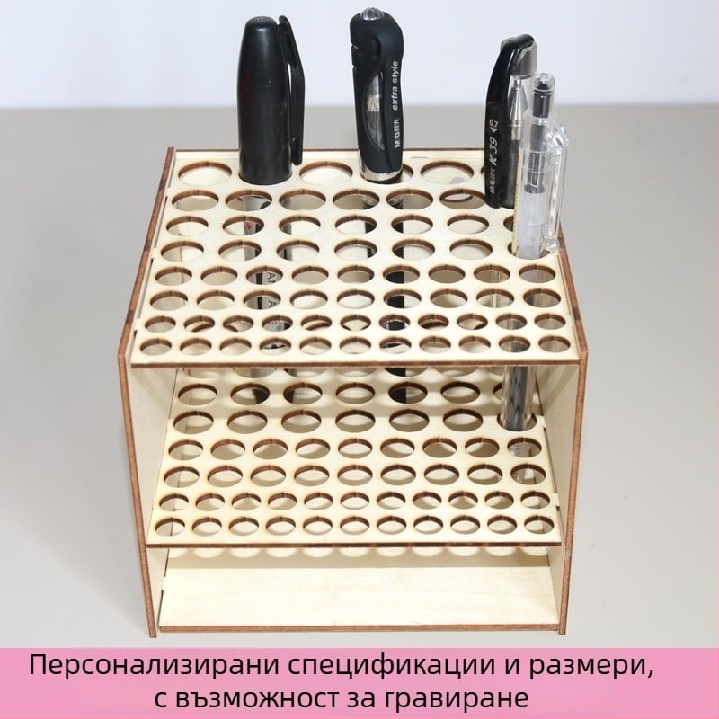 Дървен държач за моливи за бюро с много дупки, квадратна форма, модел Fxbj, възможност за печат на лого, персонализиране