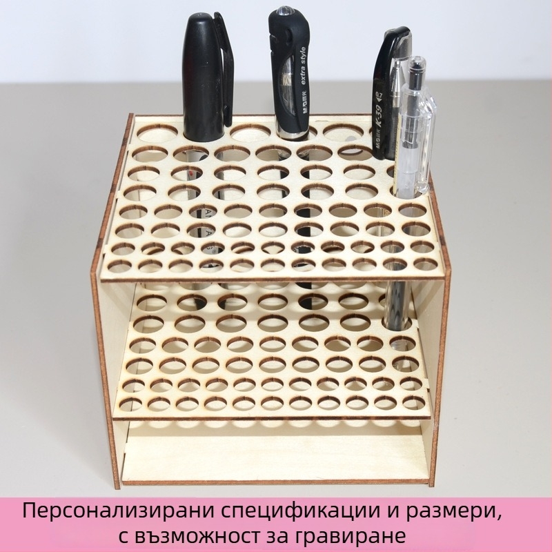 Дървен държач за моливи за бюро с много дупки, квадратна форма, модел Fxbj, възможност за печат на лого, персонализиране
