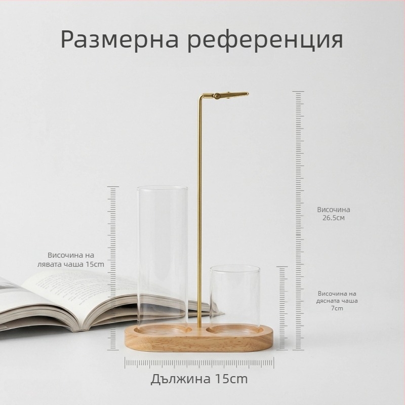 Дървен тамянник с форма на осем, стъклен елемент, минималистичен държач за тамян пръчки от сандалово дърво и агар дърво на дървена основа