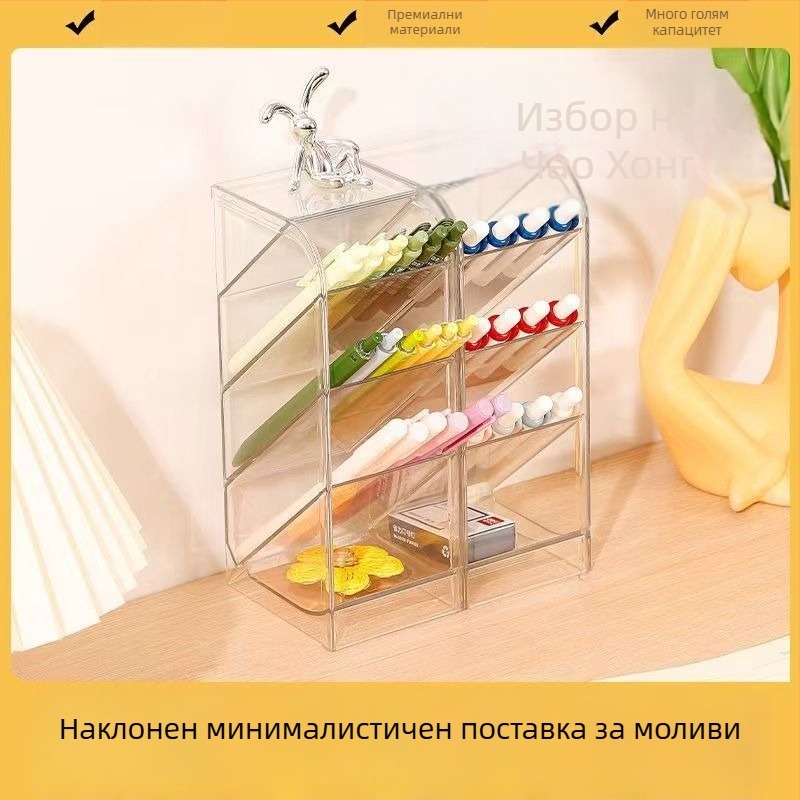Grace наклонен диагонален държач за писалки – пластмасов, квадратна форма, печат на лого наличен, персонализация възможна