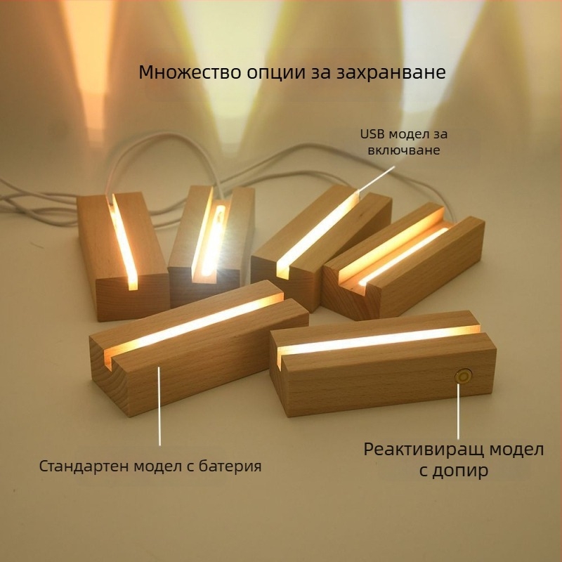 Дървена дълга основа за лампа, корейски стил нощна светлина за DIY анимационни карти, акрилни украшения