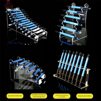 Поставка за писалки от прозрачен акрил с кръгли дупки, печат на лого, персонализируема (Марка: Gold powder family; Материал: прозрачен акрил; Печат на лого: Да; Персонализация: Да)