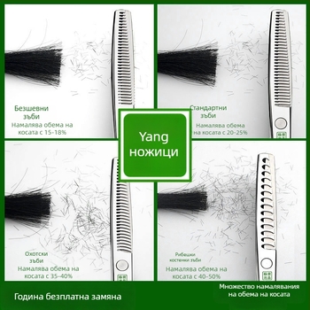 Yang ножици за коса – професионален комплект разреждащи ножици за подстригване с плоски зъби, остри ножове