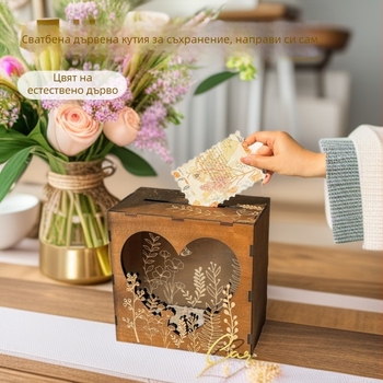 Дървена DIY сватбена кутия за картички и пожелания, кутия за подписване и съхранение на съобщения от гостите