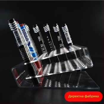 Десктоп държач за писалки с дисплей и стъпкова система за съхранение, прозрачен дизайн (Материал: смола)