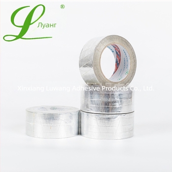 Укрепвана алуминиева фолио лента за електроника, хладилници и уплътнения на тръбопроводи; дебелина 0.15 мм, основа алуминиева фолио; дългосрочна термична устойчивост до 60°C, краткосрочна до 80°C; марка Liangwang