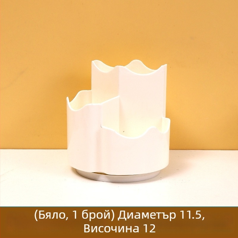 Кутия за съхранение на четки за грим с въртящ се 360° държач за писалка – пластмасова, кръгла форма, голям капацитет