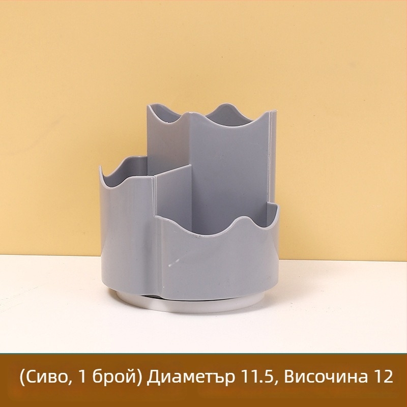 Кутия за съхранение на четки за грим с въртящ се 360° държач за писалка – пластмасова, кръгла форма, голям капацитет