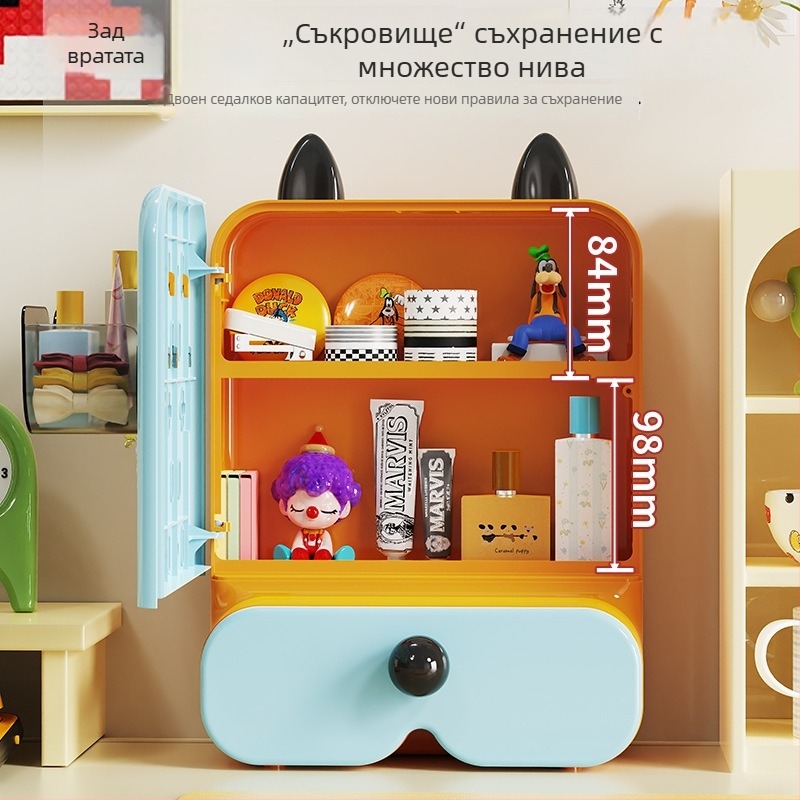 Десктоп кутия за съхранение с отделения, държач за моливи и органайзер за грим и червило; пластмасова кутия HIPS+PET, модел 3004; 3 л капацитет