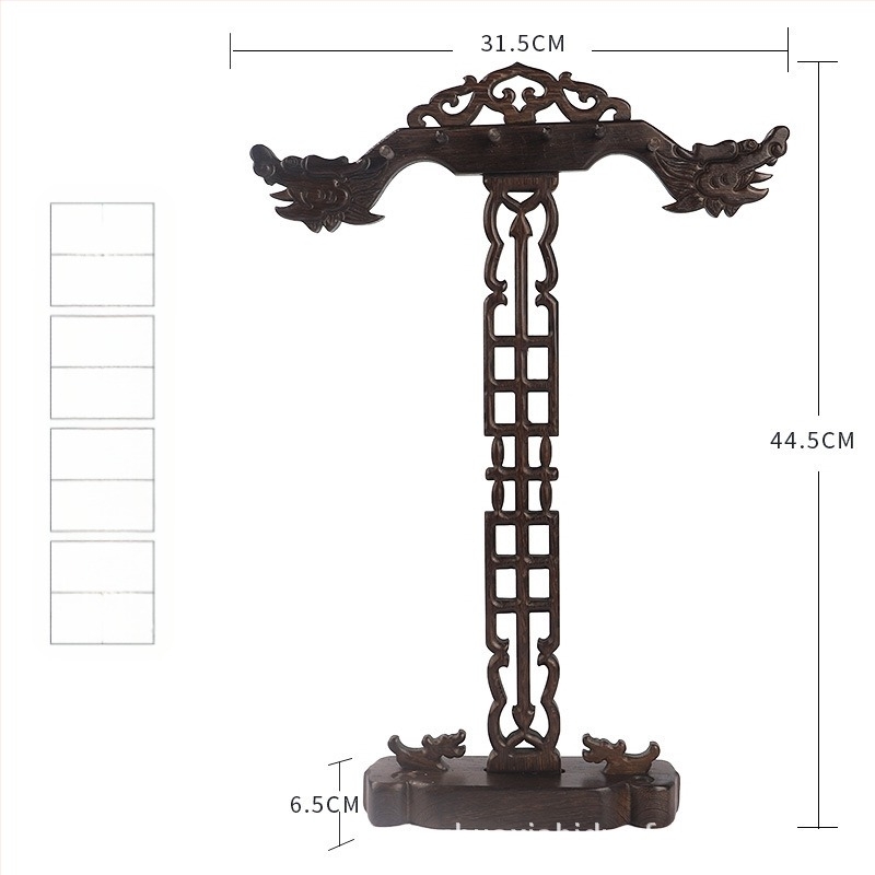 Държач за четки и закачалка за писалки - Материал: chicken wing wood, Модел: Longevity Dragon Double Phoenix Disc, За калиграфия