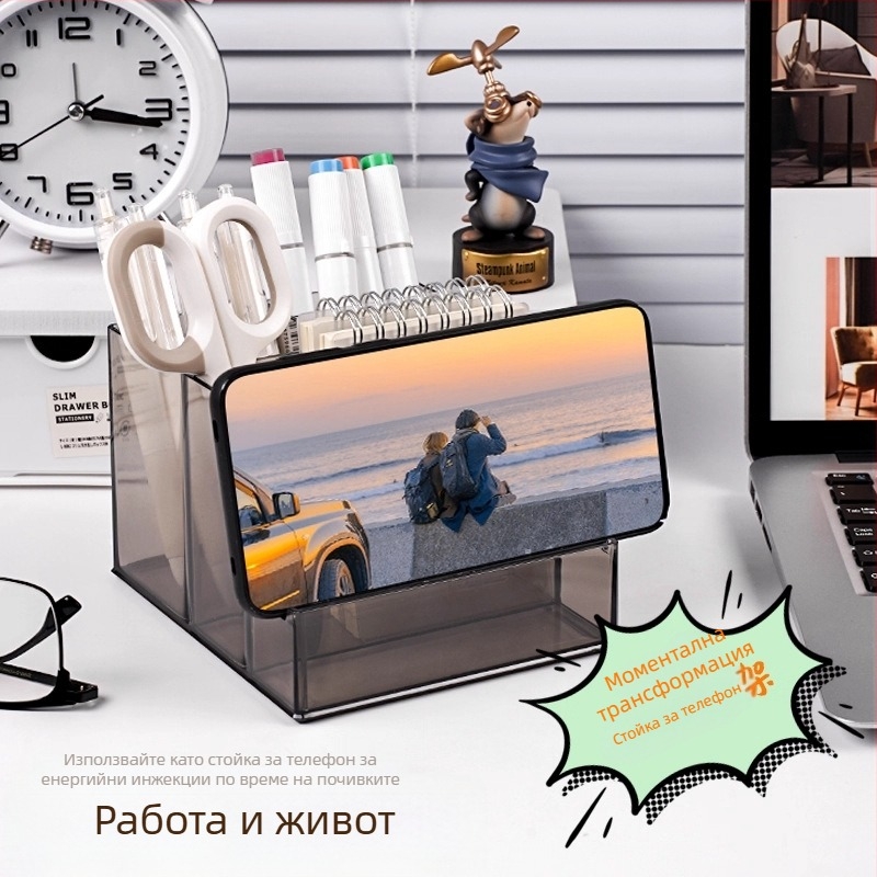 Десктоп кутия за съхранение, прозрачен корпус с разделители; полистирол; модел: висок и нисък тип