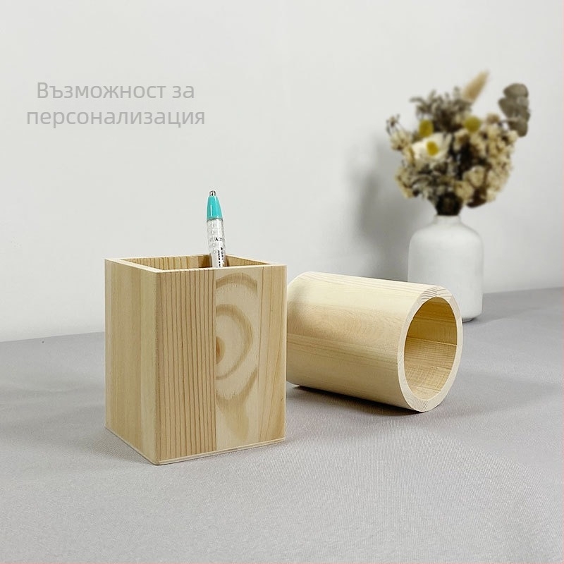 Държач за моливи от борова дървесина, кръгъл, модел A10, DIY абразивно съхранение