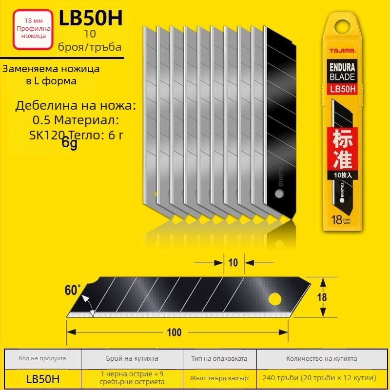 Заменяемо острие Tajima LB50H за нож за тапети, метал