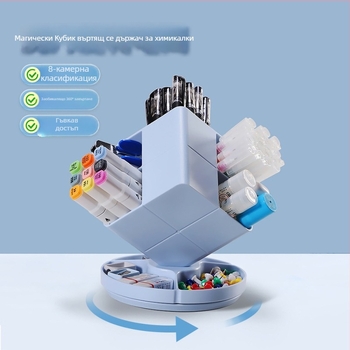 Ротиращ държач за химикалки и настолен органайзер за канцеларски материали, ABS, квадратна форма, модел XL-8008, печат на лого, лицензиран частен етикет