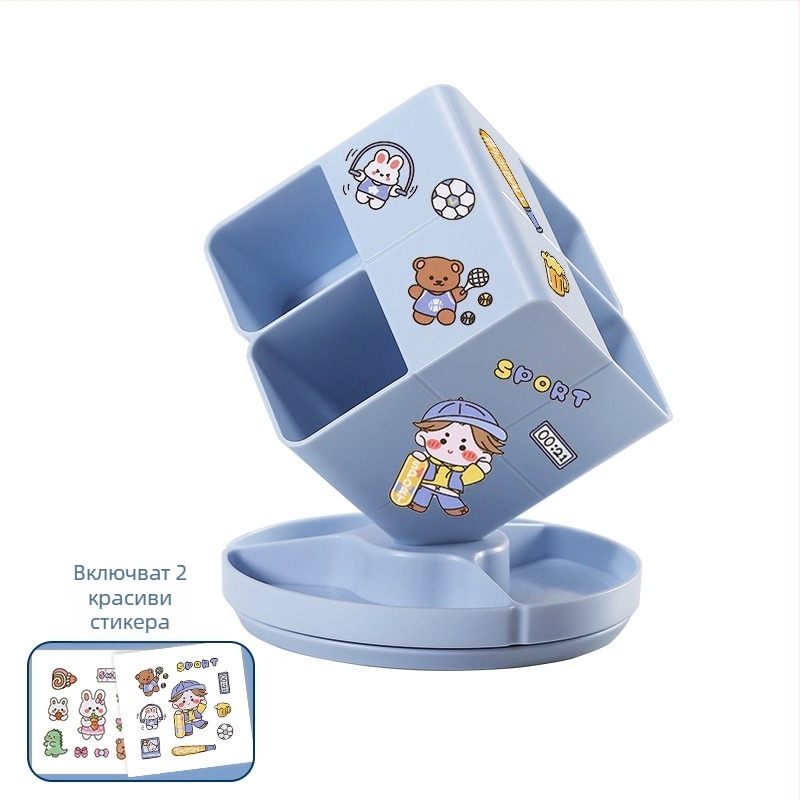 Ротиращ държач за химикалки и настолен органайзер за канцеларски материали, ABS, квадратна форма, модел XL-8008, печат на лого, лицензиран частен етикет