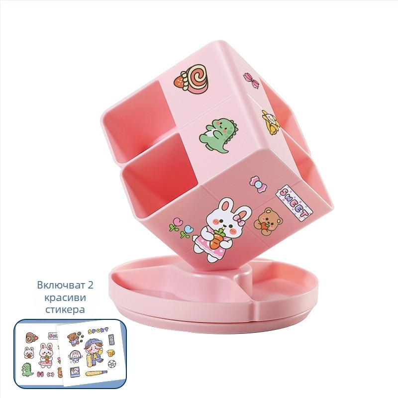 Ротиращ държач за химикалки и настолен органайзер за канцеларски материали, ABS, квадратна форма, модел XL-8008, печат на лого, лицензиран частен етикет