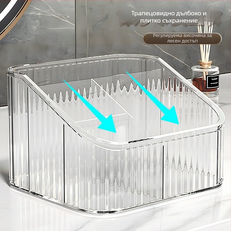 Акрилна кутия за съхранение с разделители, настолен органайзер, стил лайт лукс, ивици