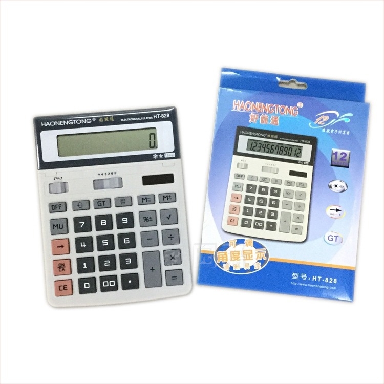 HY-828 аритметичен калкулатор, 12-цифрен дисплей, захранван с бутонна батерия