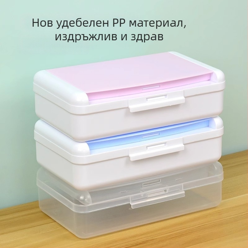 Двуколонна кутия за моливи и инструменти за рисуване, прозрачен пластмасов канцеларски организатор с голям капацитет