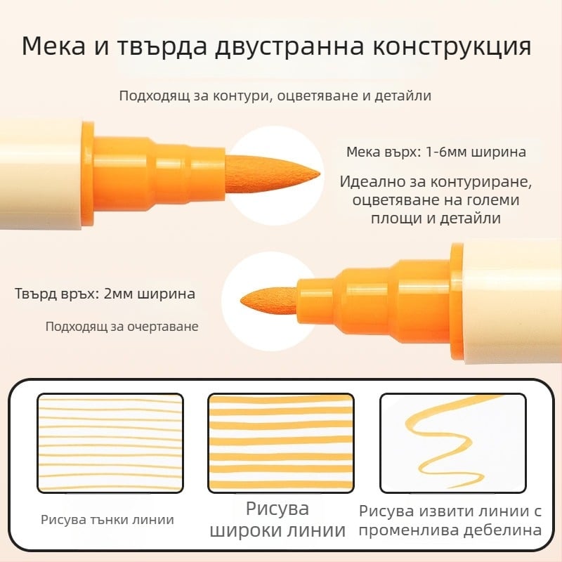 Двустранна акрилна маркерна писалка, кръгла глава, за каракули и графити (Двустранна, Акрилна, Водоустойчива, Бързосъхнеща)